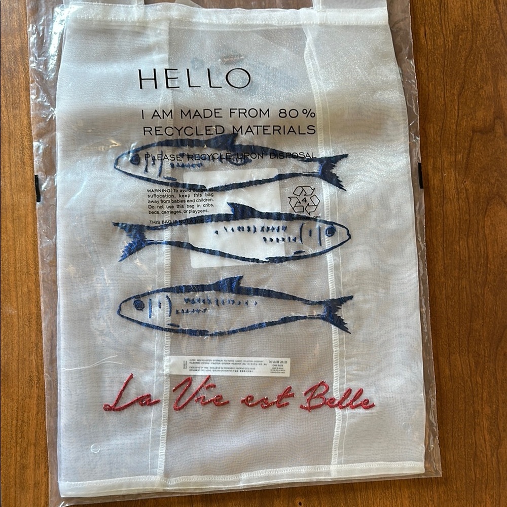 Free People Millie Grab White Mesh Bag with Embroadery Fish Design NWT